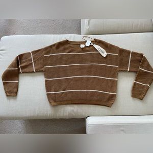 brown stripped fuzzy cropped sweater
